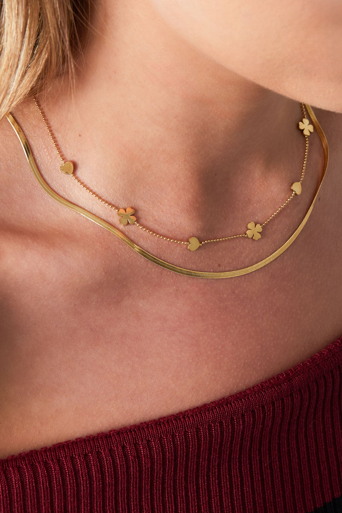 collier double coeur trèfle