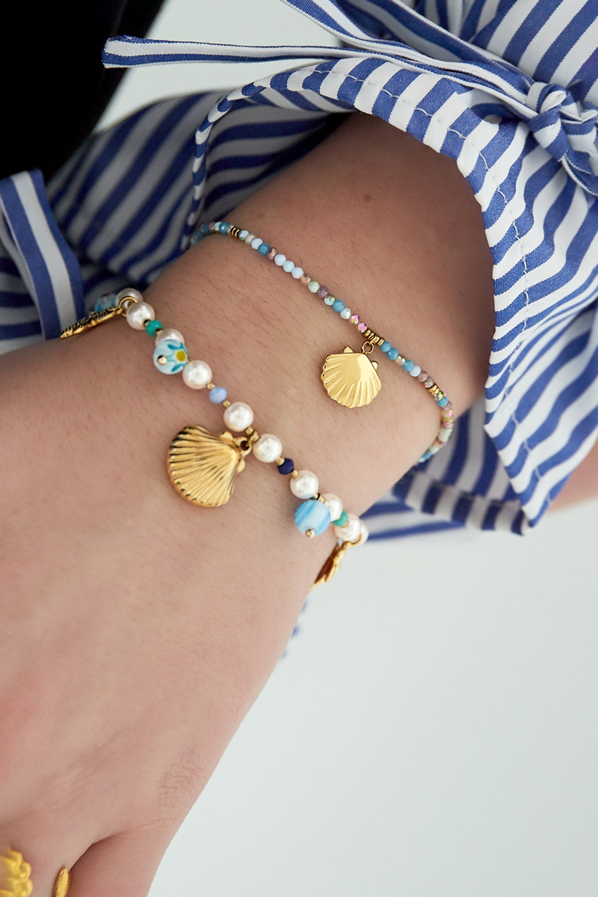 bracelet coquillages colcouleur orés - bleu couleur or