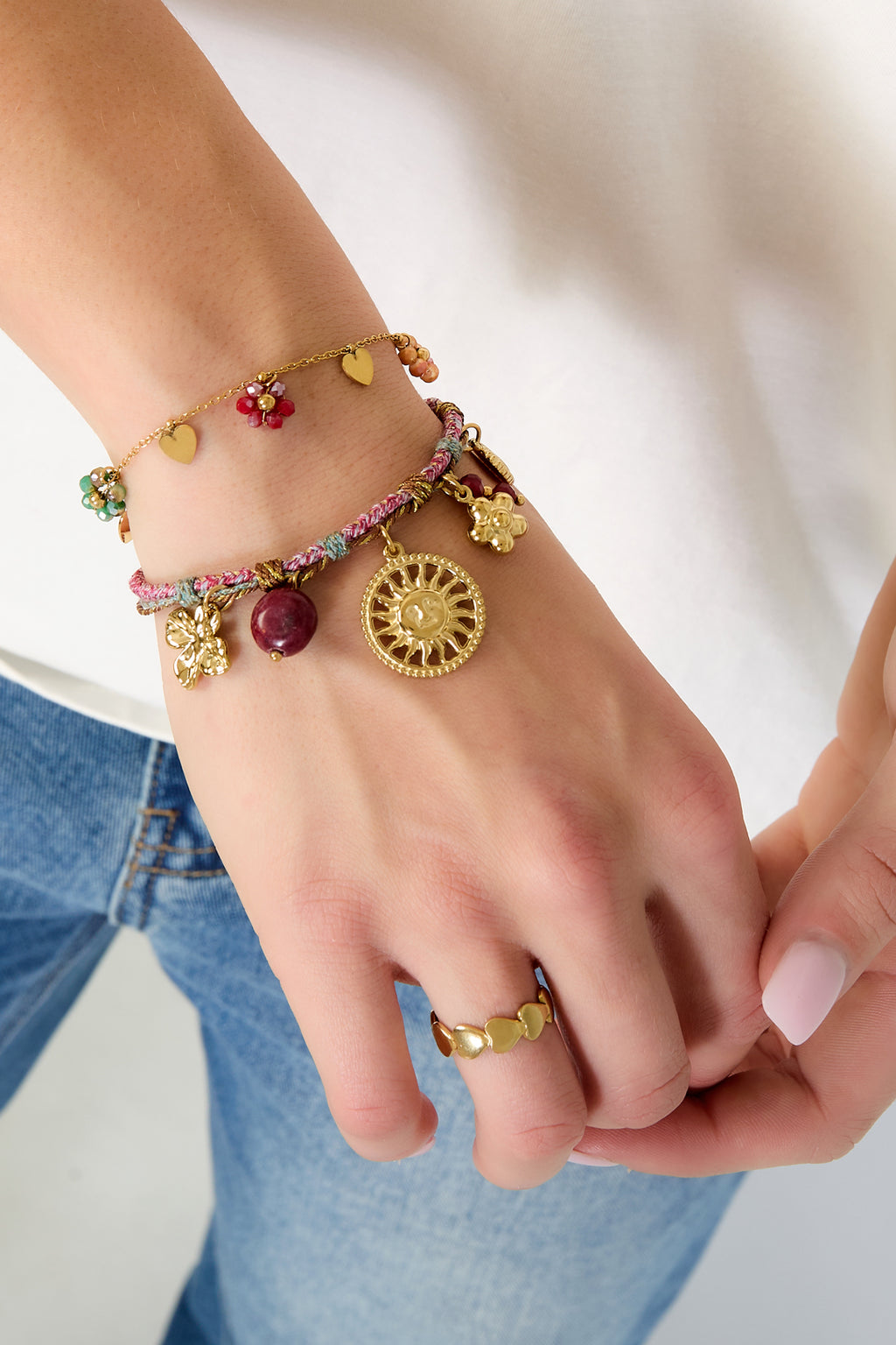 Bracelets à breloques en acier inoxydable, série florale décontractée et simple pour femmes