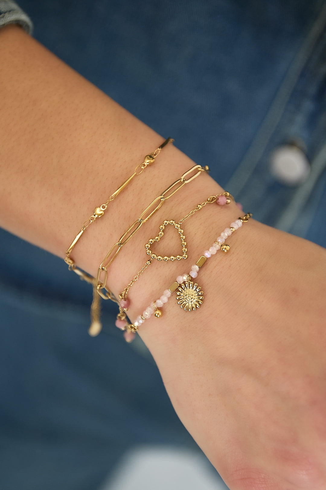 Bracelets à breloques en acier inoxydable, collection florale décontractée et simple pour femmes