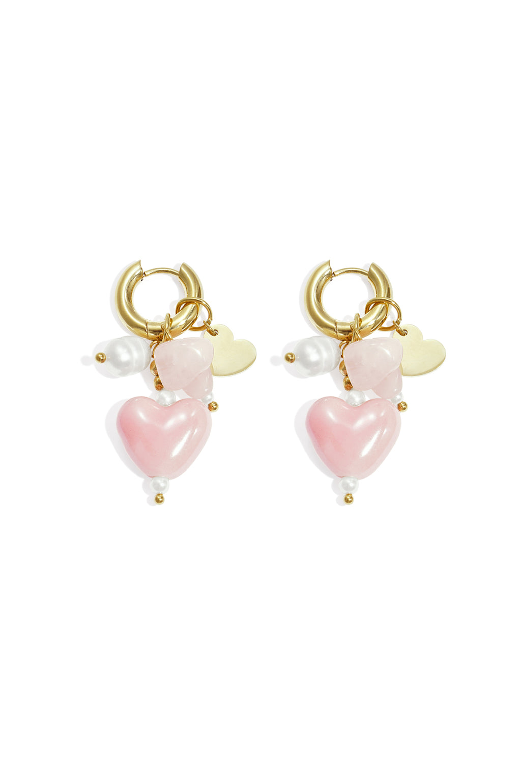 Boucles d'oreilles avec perles et breloques en forme de cœur