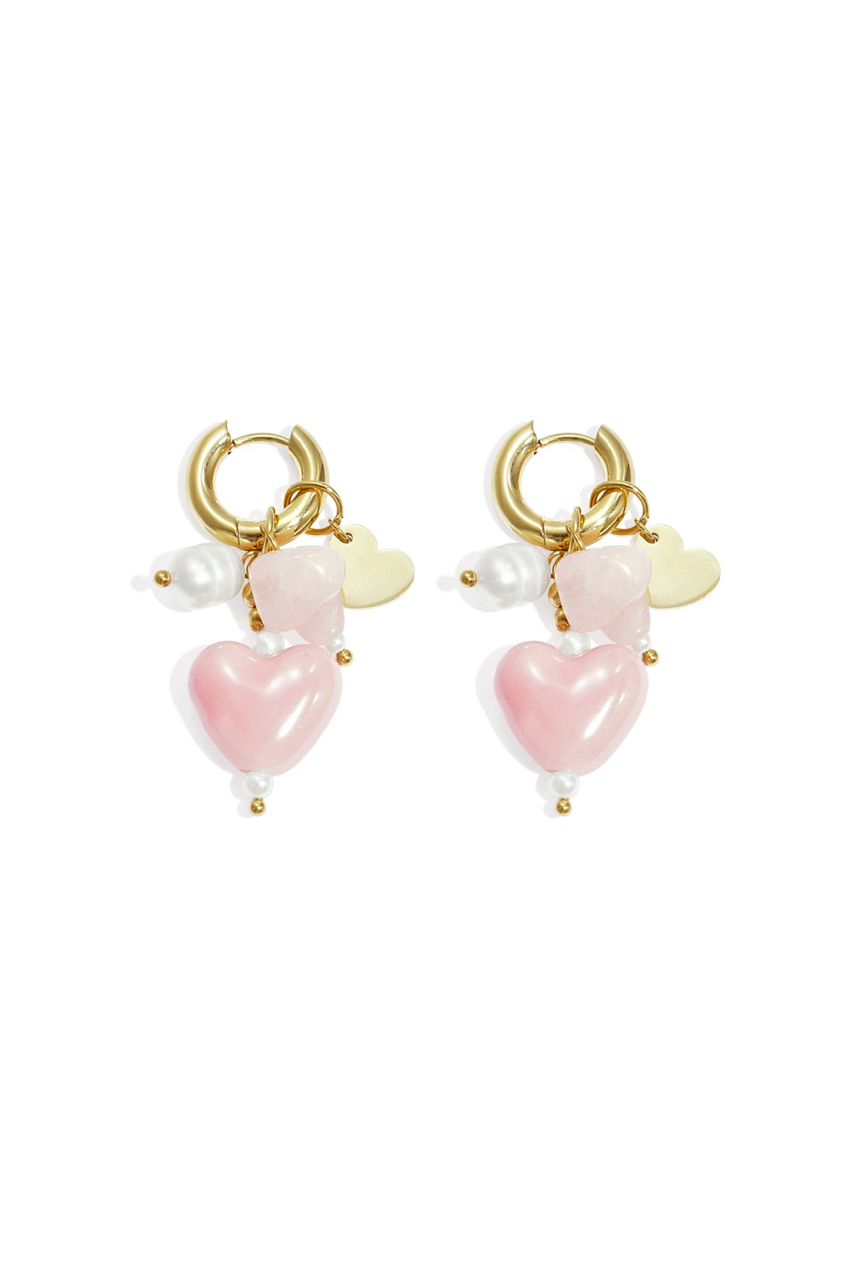 Boucles d'oreilles avec perles et breloques en forme de cœur