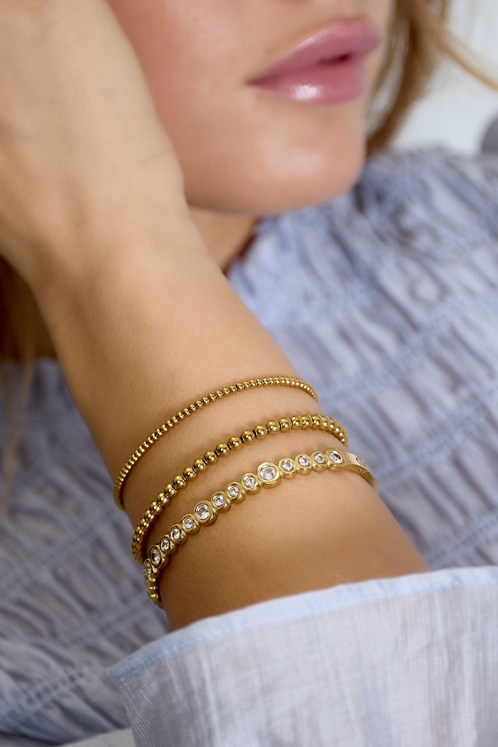 Bracelets en acier inoxydable à pois, série décontractée et simple pour le quotidien, bijoux pour femmes