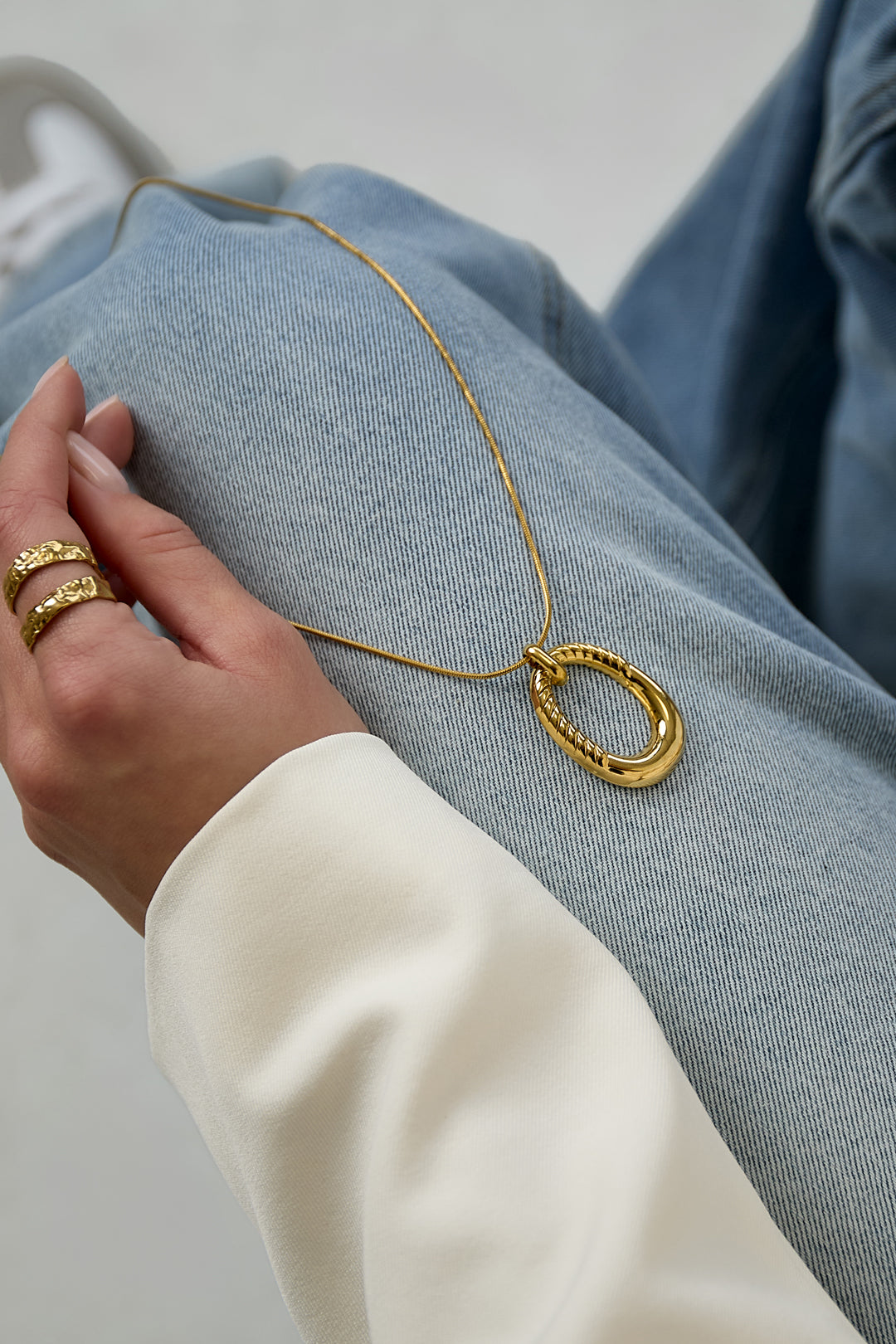 Collier long en acier inoxydable, forme irrégulière - 63895